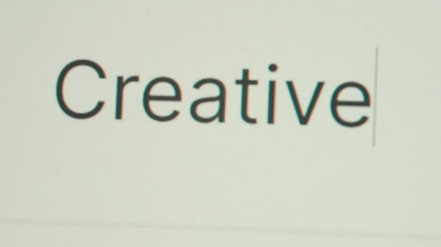 User type Creative in search bar with internet. Artist finding inspiration fuel to create creativity art or employee find marketing idea. Online technology give convenience for creator. Webography.