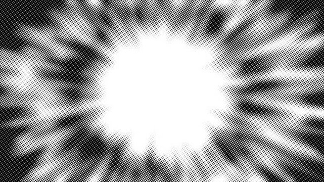 High-speed abstract halftone speed lines overlay animation. Cartoon-animated dotted speed lines on a white background in a seamless loop motion graphics. Fit for alpha channel or tint layer