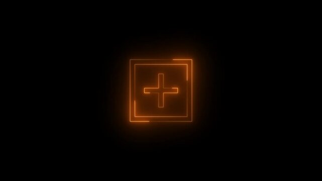 Neon explore content single icon glowing black background animation