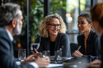 Diverse group of professionals collaborating and discussing ideas in a business meeting, Generative AI