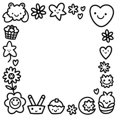 Black and white cartoon border with happy elements