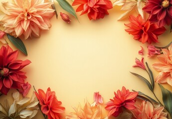 Fototapeta premium Bright floral arrangement on a yellow background showcasing vibrant petals and natural beauty