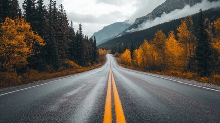 Fototapeta premium Serene Autumn Road in Mountain Landscape