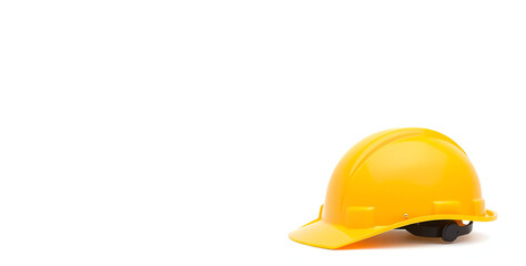 Yellow safety helmet placed on a clean white background showcasing essential work gear for construction sites and safety measures, customizable for text or ideas