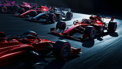 Obraz premium Racing cars on a race track. 3d rendering