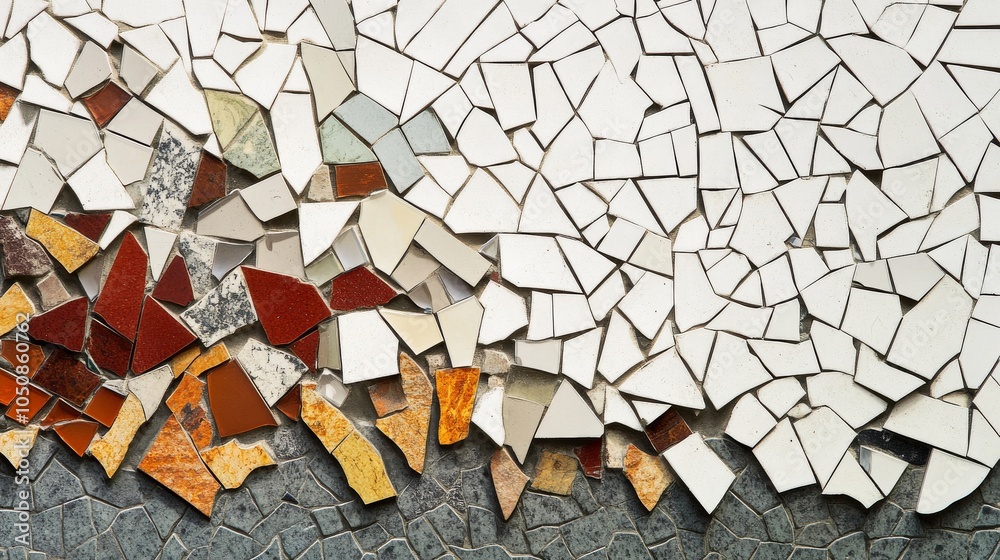 Poster A powerful visual of a series of unique and varied mosaic tiles coming together to form a unified, intricate design on a clean background, Representing how individual pieces contribute to a larger