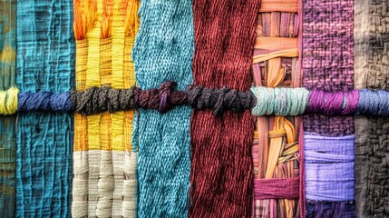 Obraz premium A powerful visual of cultural harmony, featuring a tapestry woven with threads of various colors and textures, Symbolizing the beauty of different cultural elements coming together in unity
