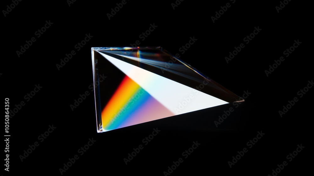 Poster A prism splitting white light into a spectrum of colors against a black background symbolizing diversity, Emphasizing the beauty and variety created by different perspectives, minimalistic style