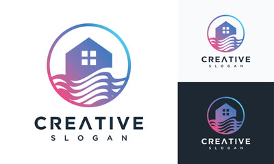 Abstract river house logo design .river house logo design illustration vector template	
