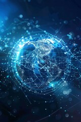 Obraz premium Digital tech shows global network connections with automation, cloud, communication, computing, cyber, data, internet