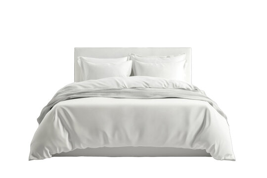 Modern white bedding set with decorative pillows arranged on a neatly made bed showcasing minimalist design aesthetic