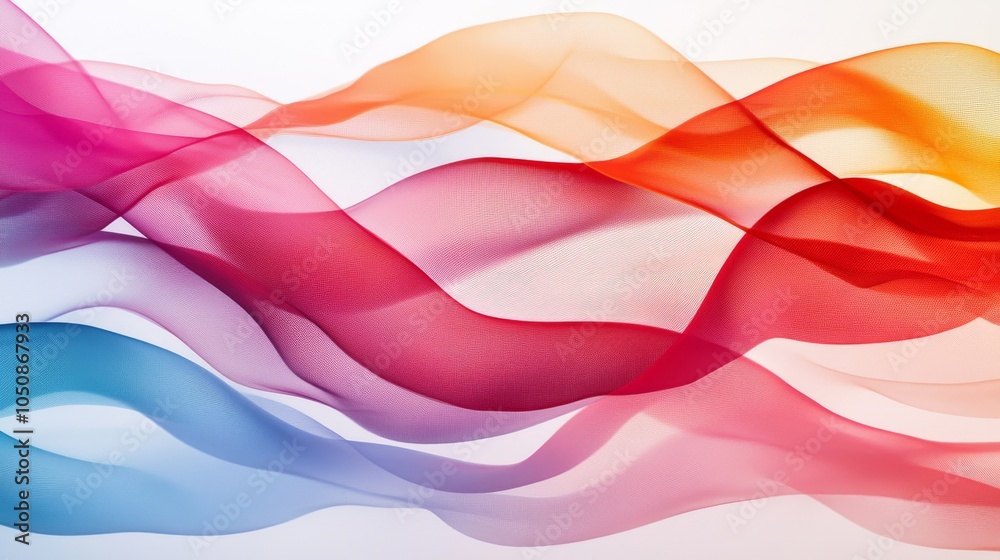 Poster A series of overlapping translucent waves in a spectrum of colors, symbolizing the blending and harmony of diverse experiences and viewpoints, minimalist style
