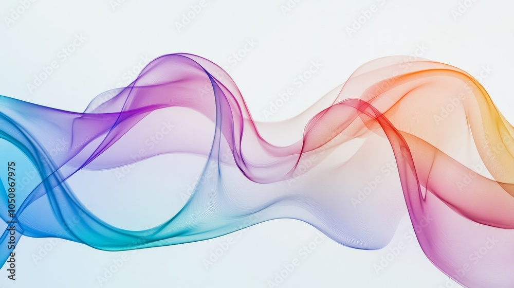 Poster A series of overlapping translucent waves in a spectrum of colors, symbolizing the blending and harmony of diverse experiences and viewpoints, minimalist style