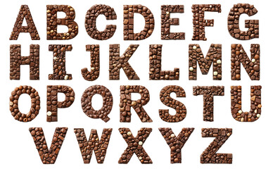 Artisan chocolates arranged in the shape of each letter of the English alphabet, showcasing intricate designs and textures