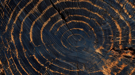 Fototapeta premium Charred Tree Rings with Intricate Patterns