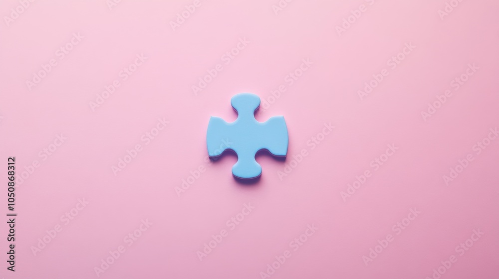 Poster a single blue puzzle piece in the center of a pink background representing the unique contributions 