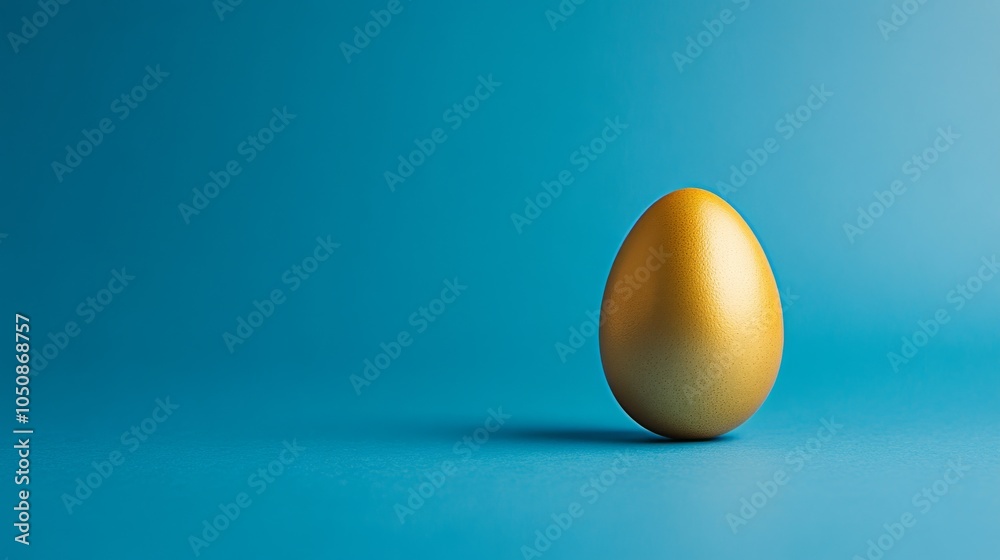 Poster A single golden egg on a bright blue background representing the value of diversity, Emphasizing the preciousness and unique contributions of each individual, minimalistic style
