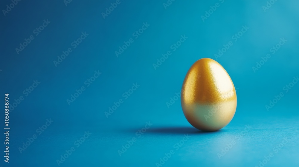Poster A single golden egg on a bright blue background representing the value of diversity, Emphasizing the preciousness and unique contributions of each individual, minimalistic style