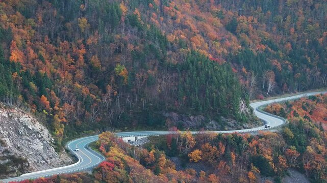 Winding Roads of Cabot Trail, Cape Breton with Fall Foliage as seen from the Skyline Trail. Cape Breton, Nova Scotia.