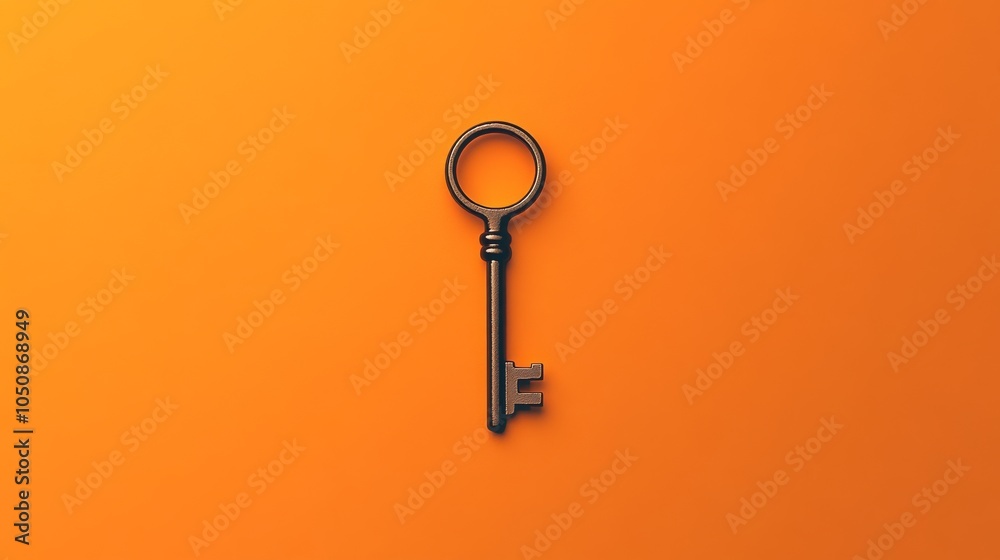 Poster a single key on a bright orange background symbolizing access and opportunity, highlighting the pote