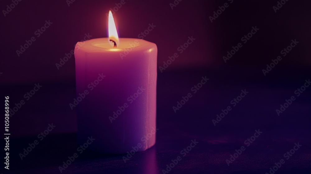 Aufkleber A single lit candle on a deep purple background representing the light of inclusion, Emphasizing the warmth and guidance of embracing all, minimalistic style