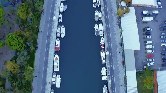 Istanbul Kadıkoy Yogurtcu park, river and boats, Lefter K&uuml;&ccedil;&uuml;kandonyadis dron bird's eye view