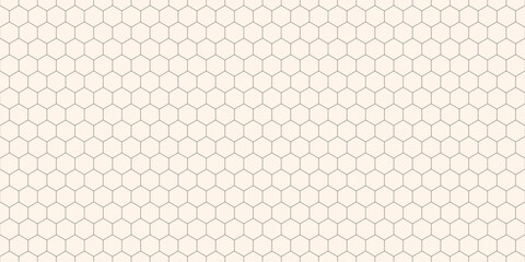 Hexagon grid vector seamless pattern. Subtle lines texture, thin minimalist lattice, mesh, net, honeycomb, hexagons. Abstract minimal black and white geometric basic background. Repeating geo design
