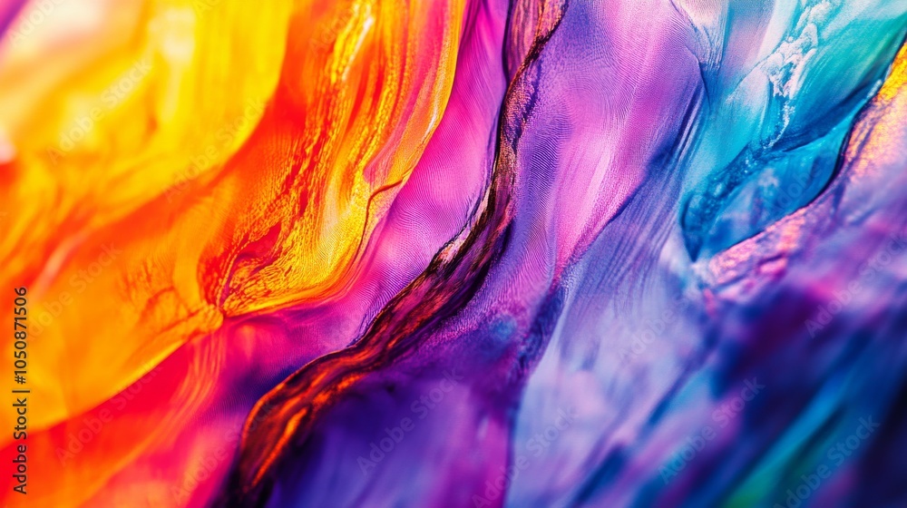 Poster A spectrum of abstract shapes in vibrant colors blending together, representing the fusion and synergy of diverse cultures, photography style