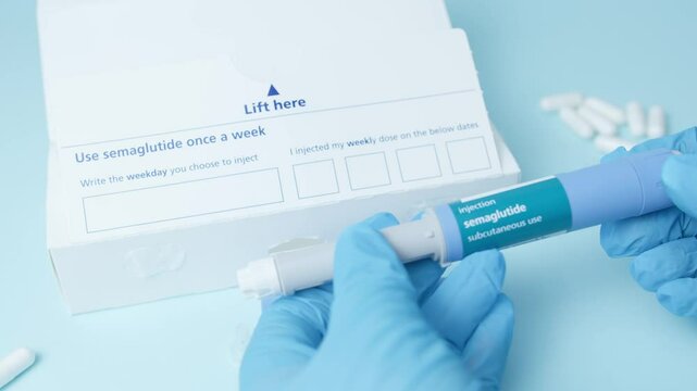 Semaglutide, Ozempic pen. Doctor adjusting dose and demonstrating usage. Diabetic and weight loss meication. High quality 4k footage