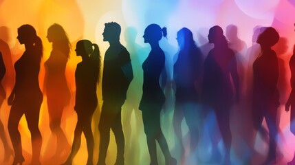 A spectrum of human silhouettes in diverse poses and sizes, Demonstrating the richness and complexity of diversity in human experiences, photography style