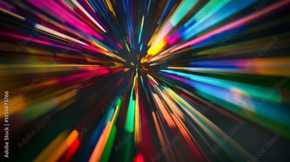 Poster A spectrum of light rays converging into a central point, symbolizing the clarity and unity achieved through diverse perspectives, photography style