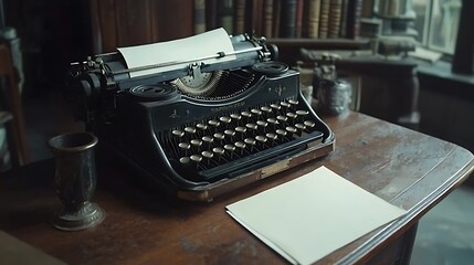 Nostalgic setup of a typewriter on a desk with a fresh sheet of paper ready capturing a retro writing space
