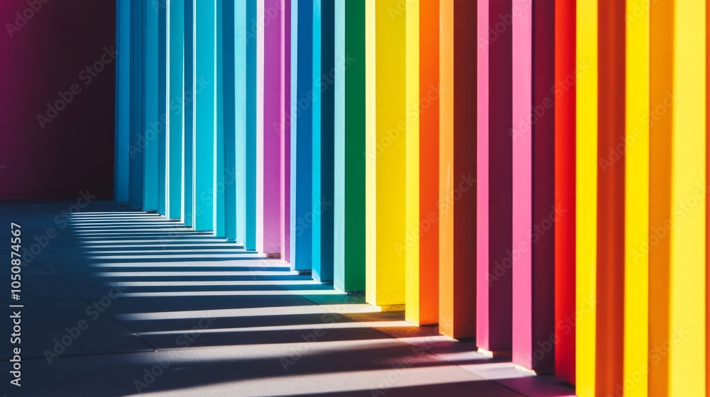 Poster A spectrum of vertical bars in a gradient of colors, representing the range of human experiences and the inclusivity of equitable practices, minimalist style