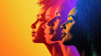 A spectrum of voices, featuring abstract shapes in gradient hues, symbolizing representation and equality