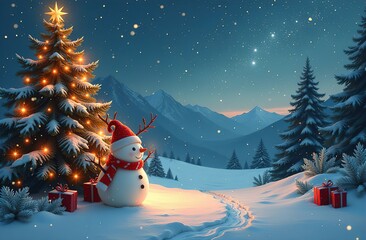 Obraz premium Winter background. Merry Christmas and Happy New Year greeting card with copy space.