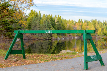 Parks barricade blocks a road or path.