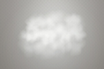 Smoke effect background. Realistic decorative fog in the air, vapor, creeping smoke puff. Layout of cloudy smog. Transparency vector illustration