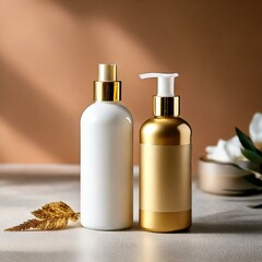 luxury two different care products with gold cap and white colors