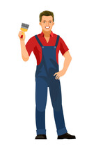 Painter. Worker in overalls. Fun cartoon style. object isolated on white background. Vector Character standing.