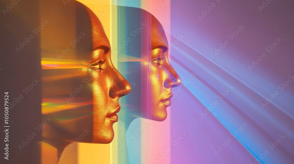 Aufkleber A striking image of a large, multicolored prism refracting light into a spectrum of different faces, Symbolizing the diversity and clarity that comes from embracing differences