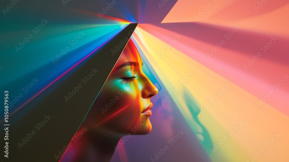 Aufkleber A striking image of a large, multicolored prism refracting light into a spectrum of different faces, Symbolizing the diversity and clarity that comes from embracing differences