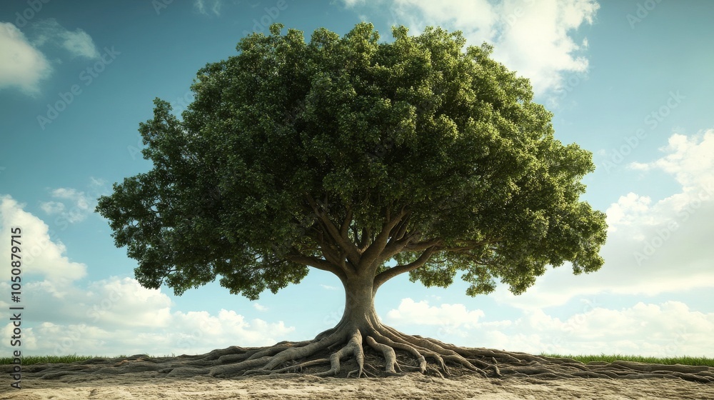 Poster A striking image of a large tree with branches representing various cultural and personal identities, Symbolizing growth and interconnectedness, minimalist style