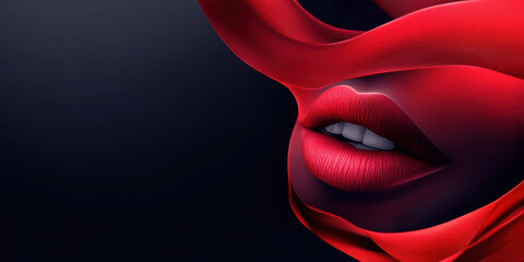 Captivating Red Lips Wrapped in Silk: A Sensual Abstract Art Piece