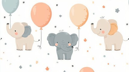 Naklejka premium Baby elephant with hearts and stars, whimsical vector illustration, perfect for nursery decor and wrapping paper