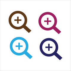 Obraz premium Magnifying glass with plus symbol, discovery symbol. find collection set icons with active and inactive versions