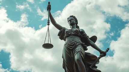 Statue of Justice Symbolizing Fairness with Scales and Sword picture
