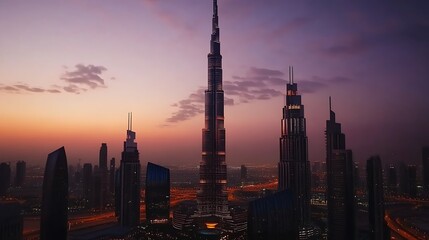 Stunning Sunset and Dubai Skyline with Silky Smooth Water Flow picture