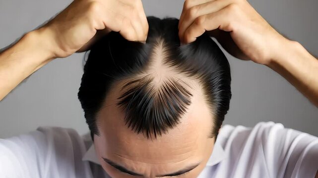Close-up of Man Revealing Hair Loss and Thinning Hair