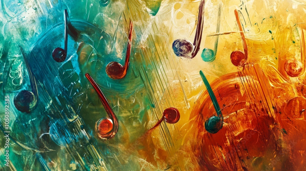 Poster a symphony of musical notes in various sizes and colors, reflecting the harmony and creativity of di