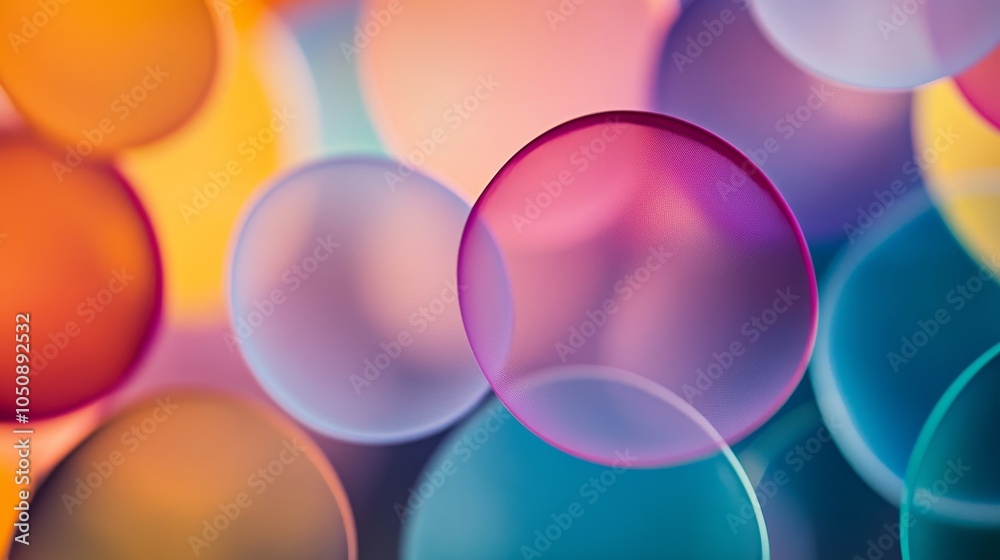 Poster A symphony of overlapping circles in varied hues, symbolizing the integration and harmony of diverse perspectives, photography style